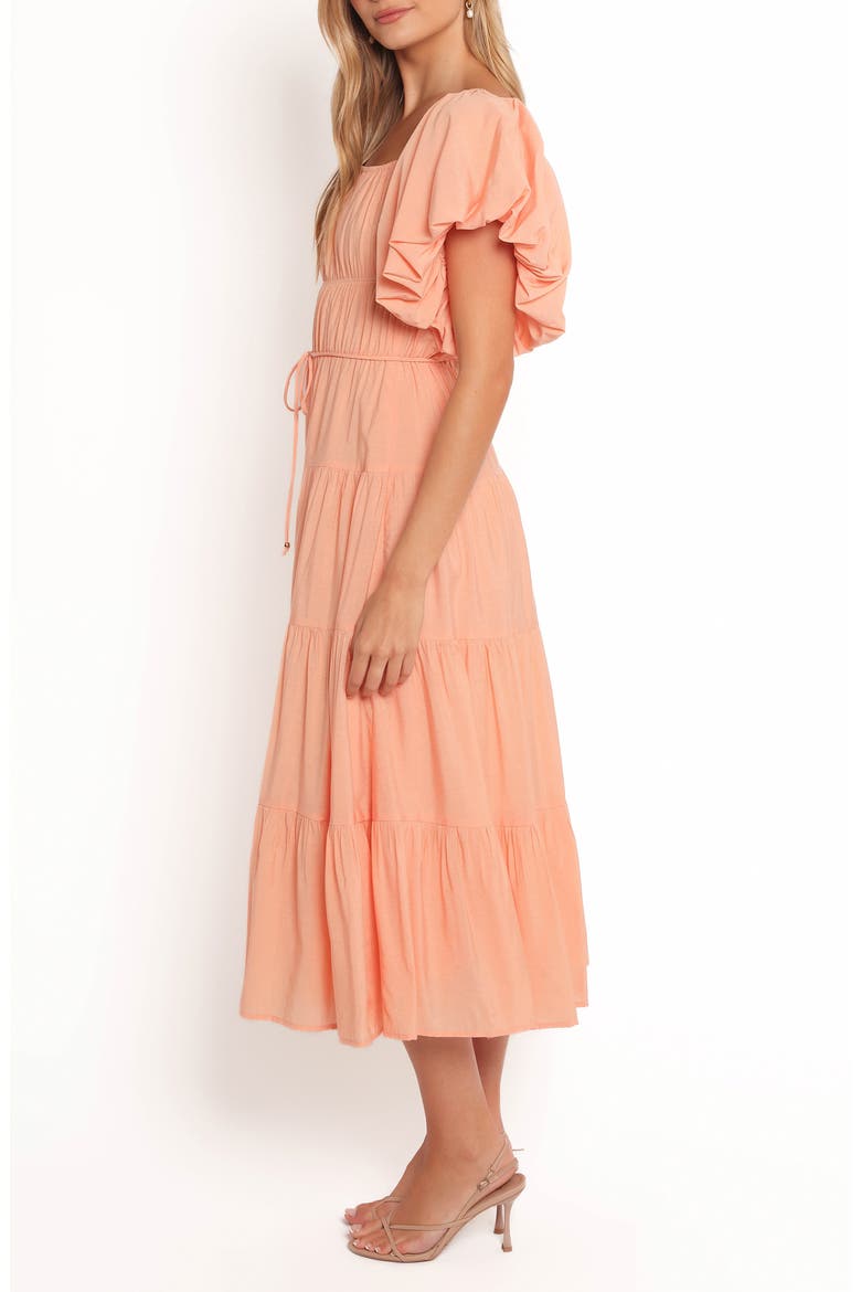 Julie Flutter Sleeve Tiered Midi Dress, Alternate, color, PEACH