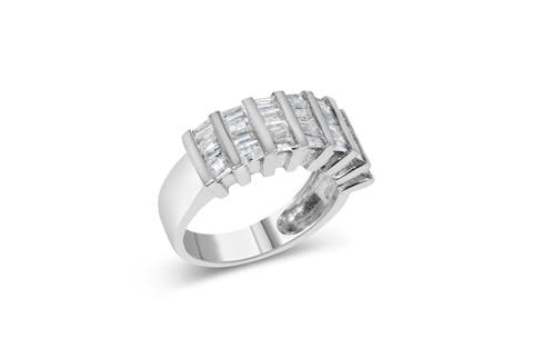 Silver 1.0 Ctw Baguette Cut Diamond Vertical Channel Fluted Multi-Row Ring