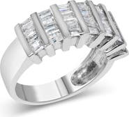 Haus of Brilliance Silver 1.0 Ctw Baguette Cut Diamond Vertical Channel Fluted Multi-Row Ring