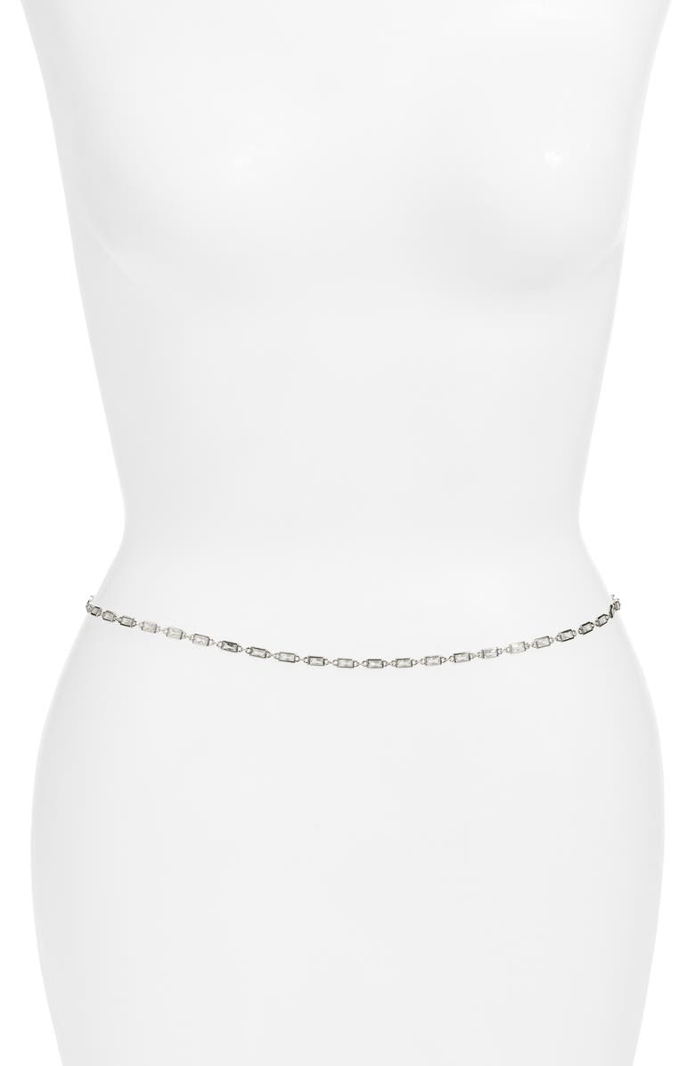 VIDAKUSH Rectangular Crystal Station Belly Chain, Main, color, Clear/ Silver