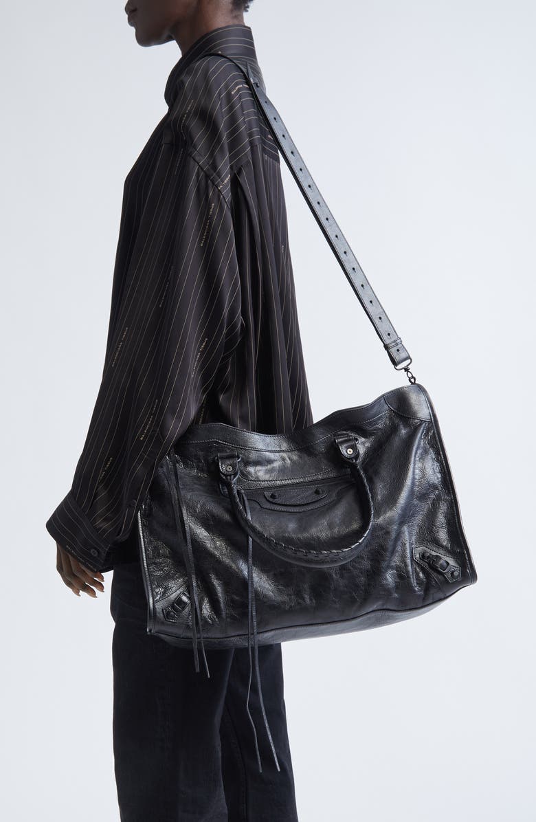 Balenciaga Large Le City Crinkled Leather Tote, Alternate, color,