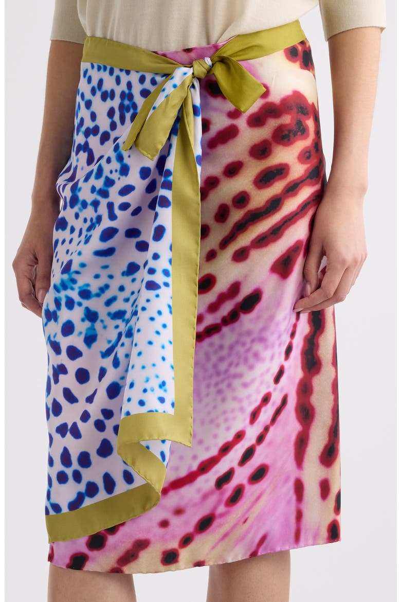Mixed Print Scarf Silk Wrap Skirt, Alternate, color, PINK