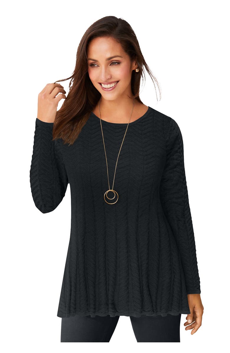 Jessica London Chevron Fit & Flare Sweater, Main, color, Black