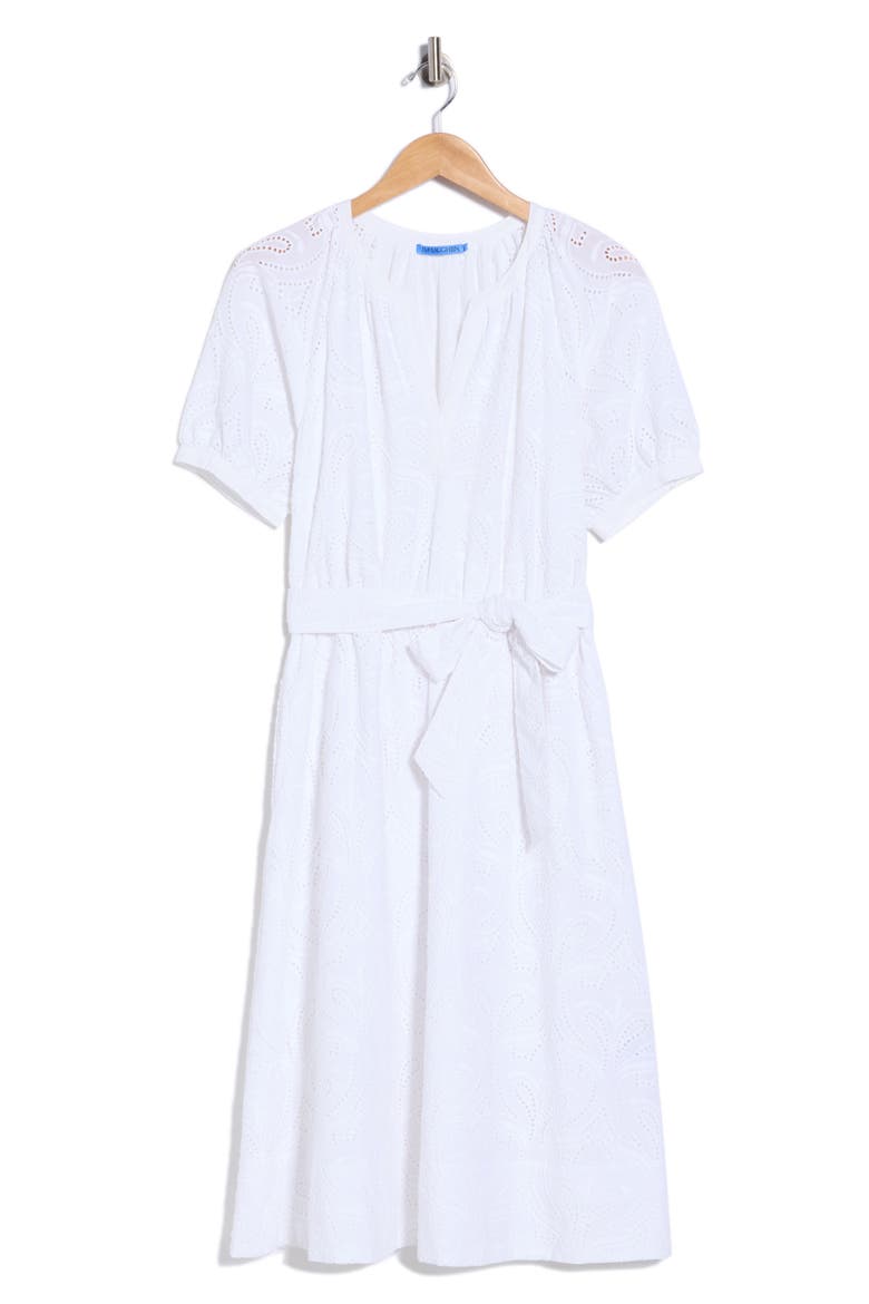 Perry Embroidered Eyelet Cotton Midi Dress, Alternate, color, WHITE