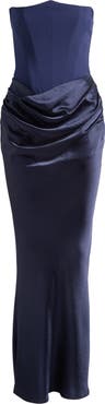 HOUSE OF CB Persephone Strapless Corset Satin & Stretch Crepe Mermaid Gown