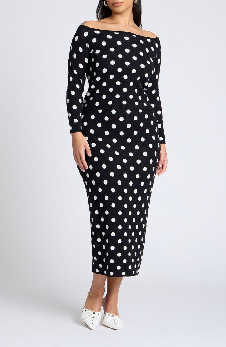 ELOQUII Polka Dot Sweater Skirt, Alternate, color, 