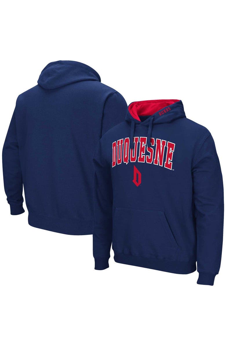COLOSSEUM Men's Colosseum Navy Duquesne Dukes Arch & Logo 3.0 Pullover Hoodie, Main, color, Navy