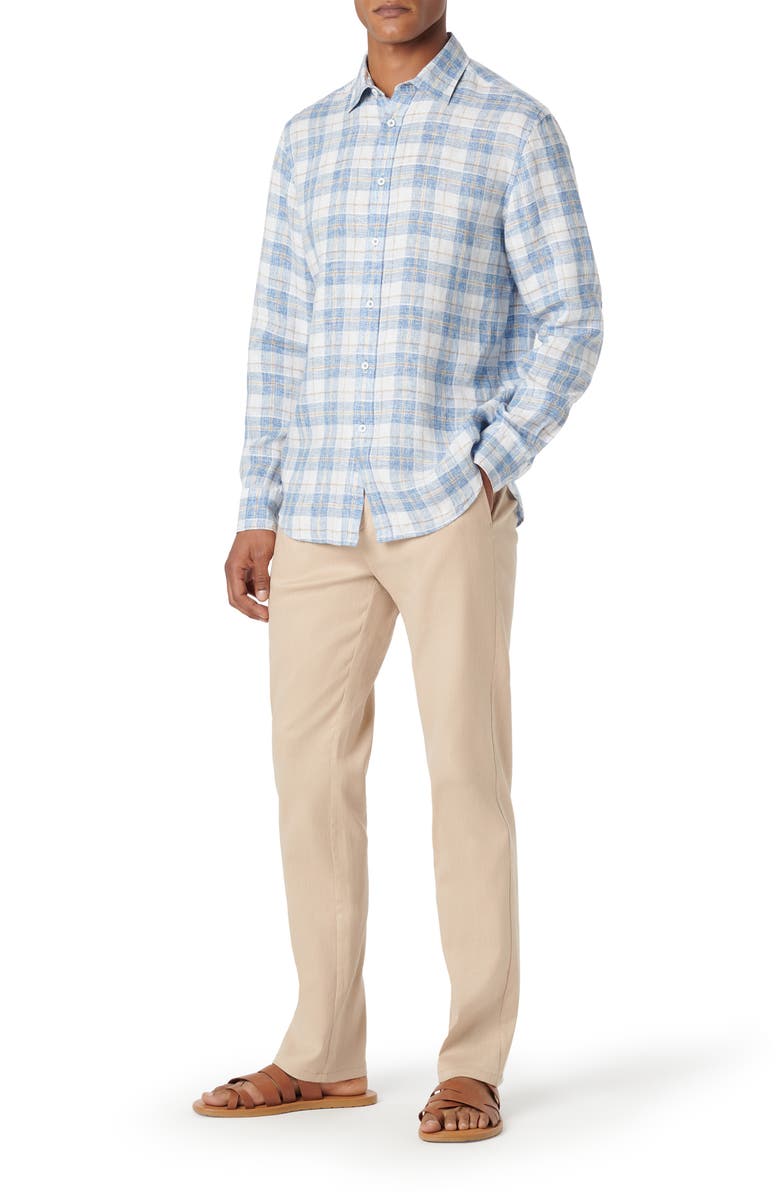 Bugatchi Julian Shaped Fit Linen Button-Up Shirt, Alternate, color, Classic Blue