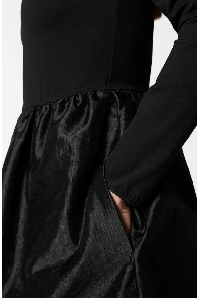 Long Sleeve A-Line Midi Dress, Alternate, color, BLACK DARK