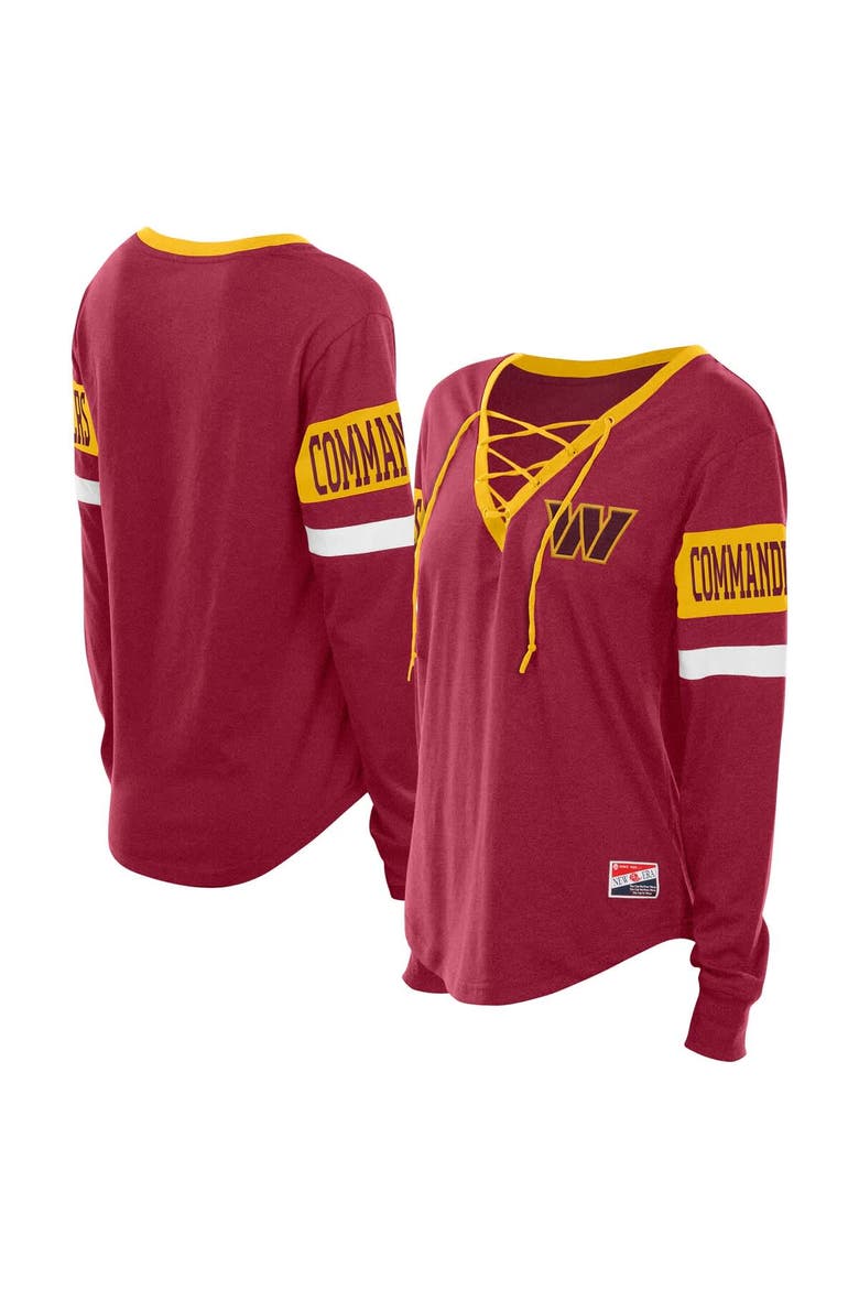 Women's New Era  Burgundy Washington Commanders Throwback Lace-Up Long-Sleeve T-Shirt, Main, color, Burgundy