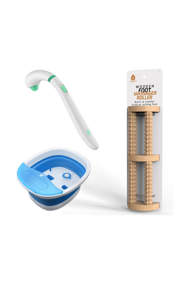 Wood Foot Massager & Wireless Footbath, Main, color, White