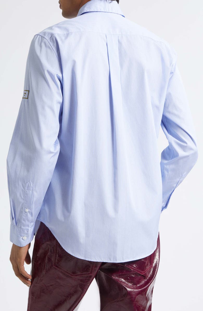 Martine Rose Classic Logo Stripe Button-Up Shirt, Alternate, color, Blue White Stripe