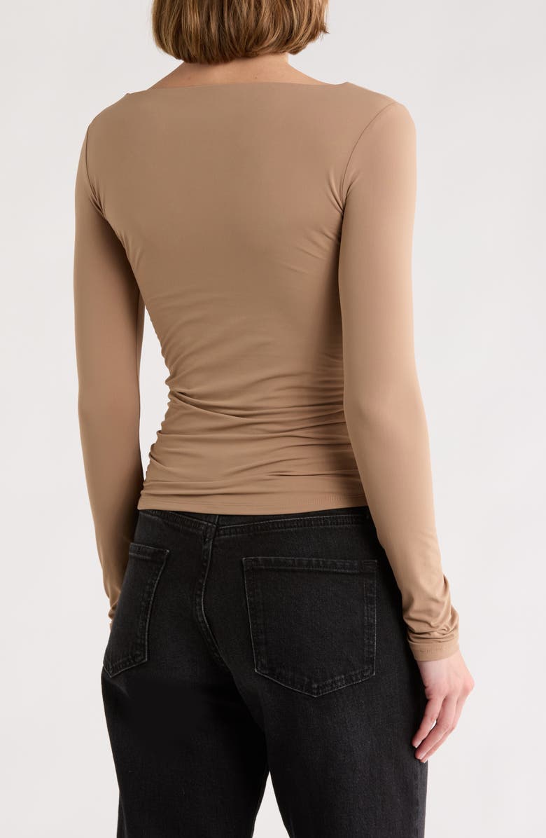 Leith Boat Neck Long Sleeve Ruched Top, Alternate, color, Tan Portabella