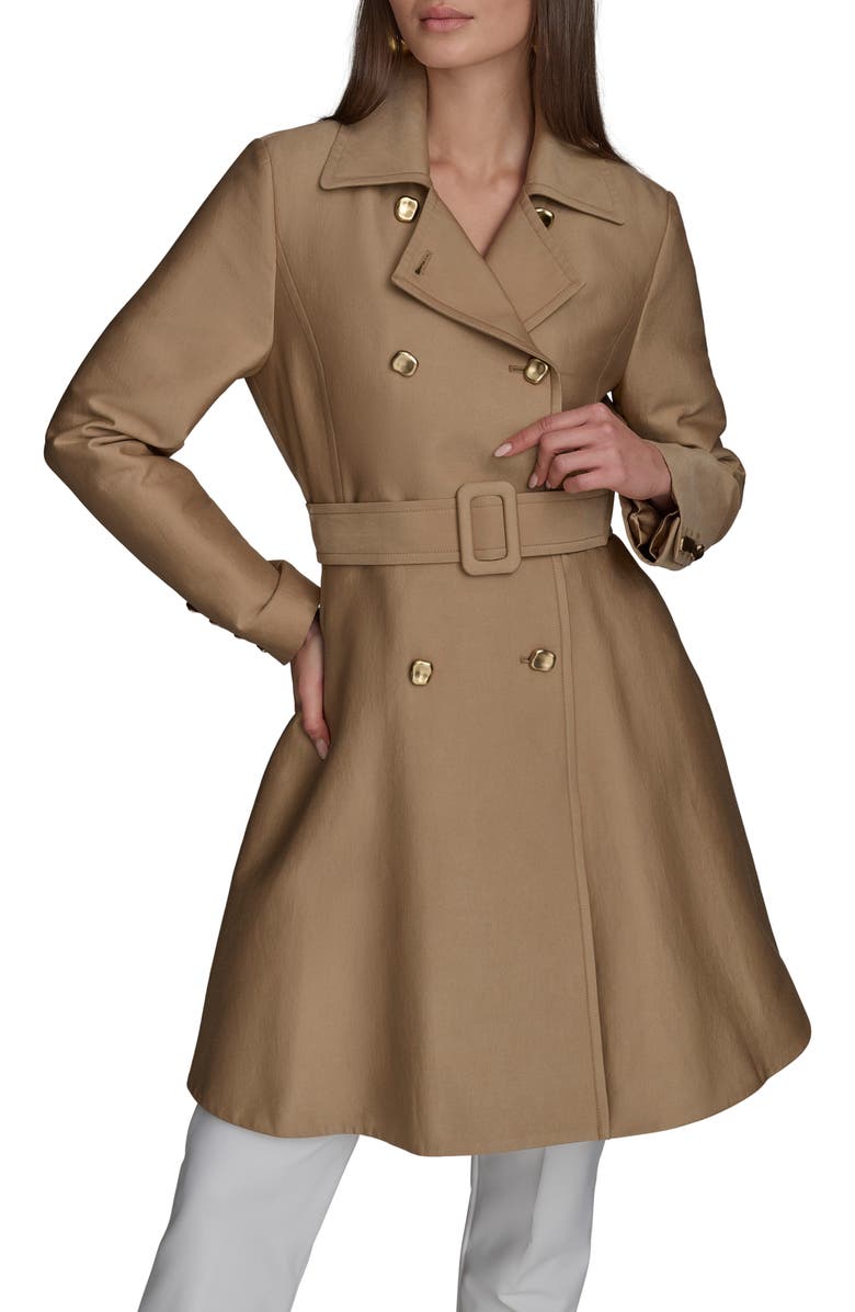 Donna Karan New York Water Resistant Skirted Cotton Blend Trench Coat, Main, color, Hazelnut