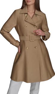 Donna Karan New York Water Resistant Skirted Cotton Blend Trench Coat