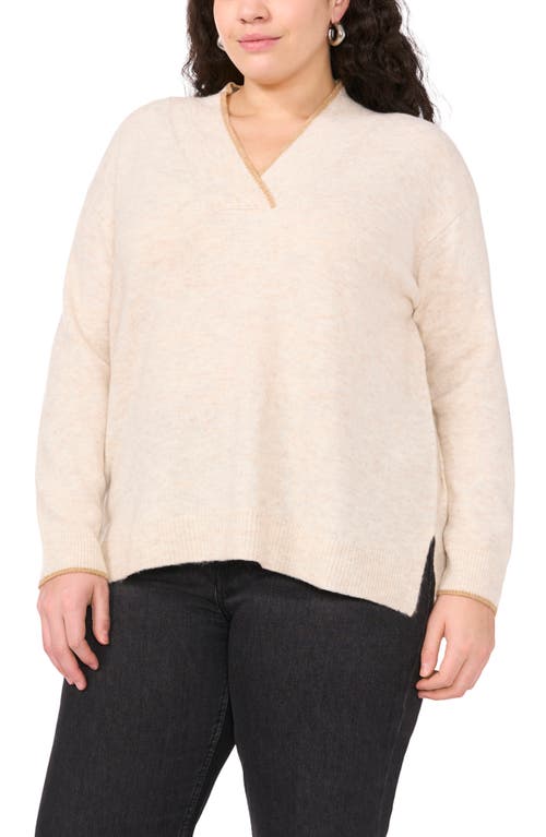 Shop Vince Camuto Tipped Cross V-neck Cozy Sweater In Malted