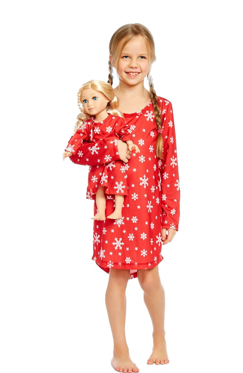 Leveret Girls Long Sleeve Nightgown with Matching Doll Nightgown, Printed Design, Alternate, color, Snowflake
