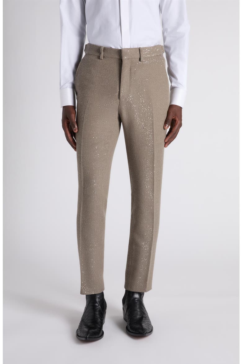 Sequin Light Bouclé Flat Front Pants, Main, color, JBQ DESERT TAUPE