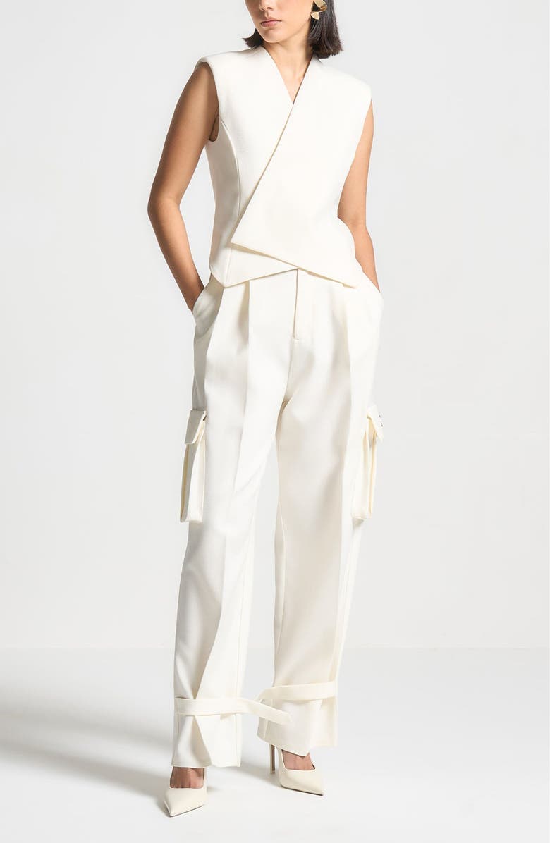 Manière De Voir Danielle Tailored Pleated Cargo Trousers, Alternate, color, Off White