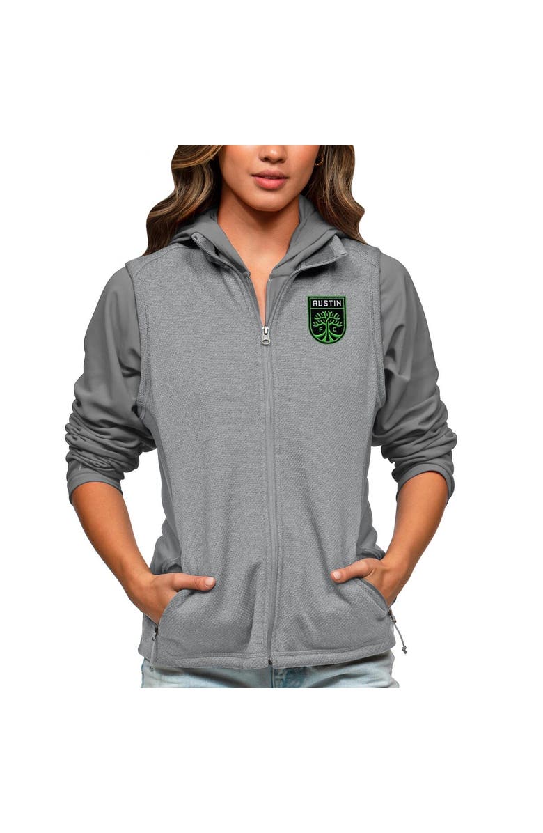 ANTIGUA Women's Antigua Heather Gray Austin FC Team Logo Course Full-Zip Vest, Main, color, 