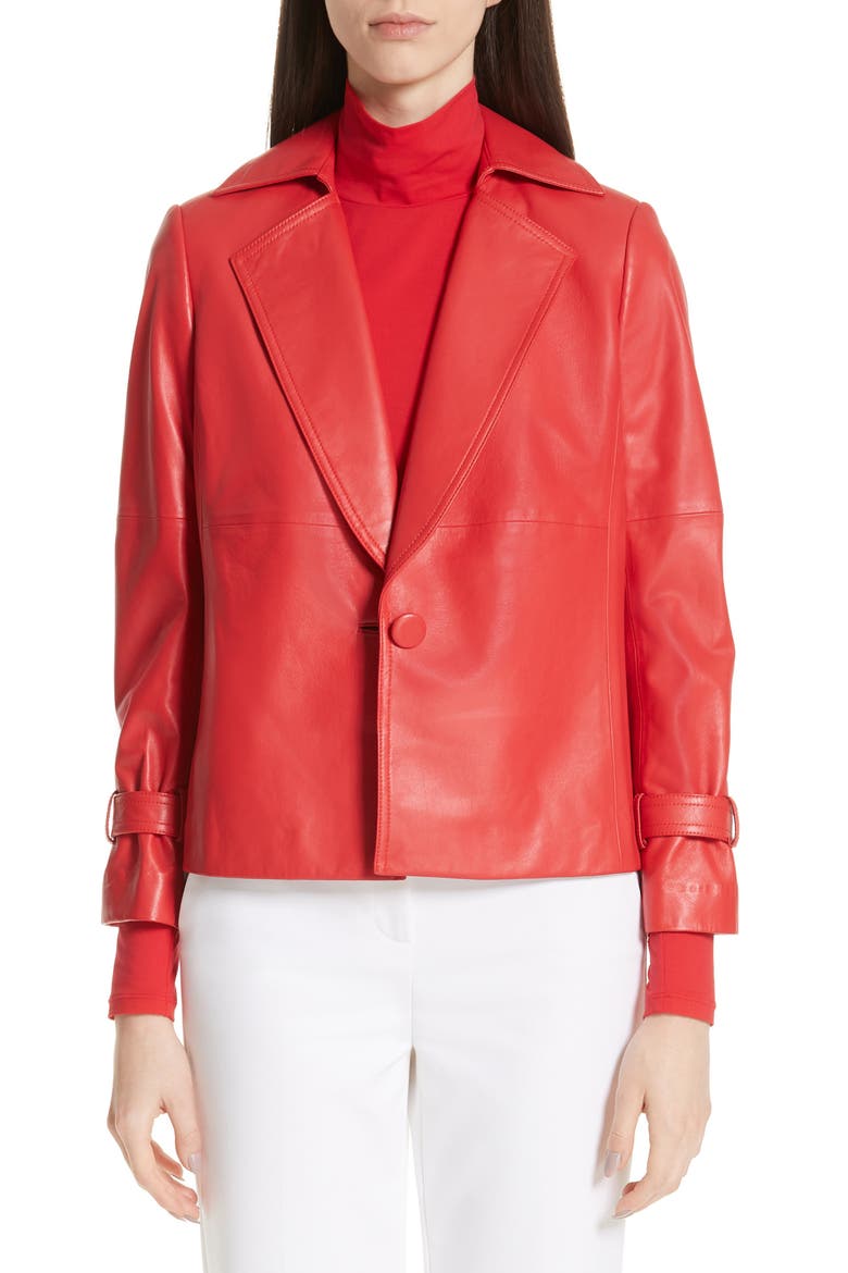 Luxe Nappa Leather Jacket, Main, color, CRIMSON