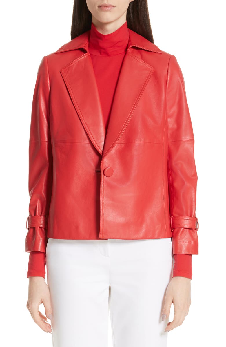 St. John Collection Luxe Nappa Leather Jacket, Main, color,