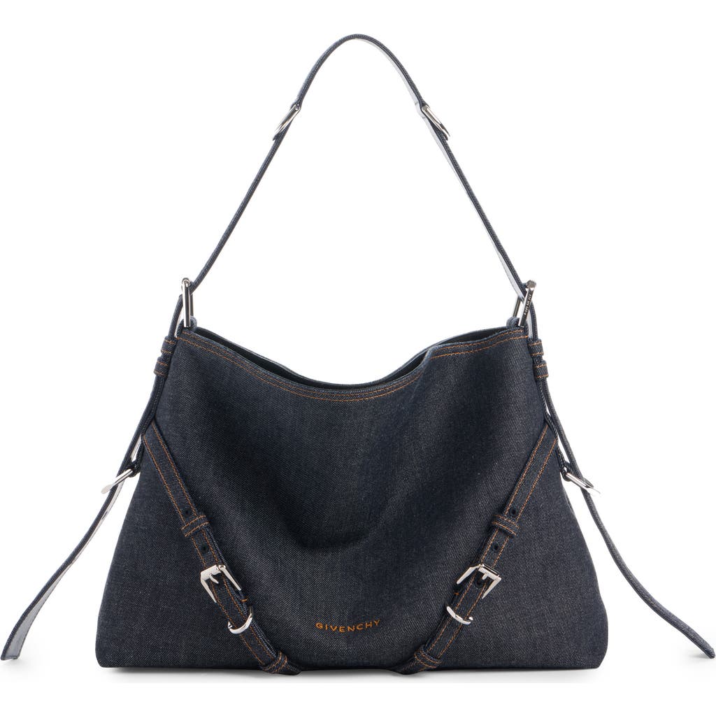 Givenchy Medium Voyou Denim Hobo Bag In Blue