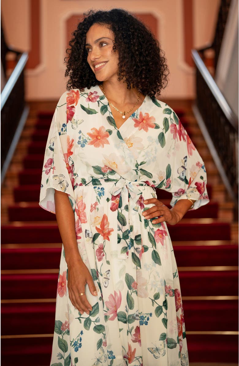 Yumi Floral Dip Hem Dress, Alternate, color, Ivory