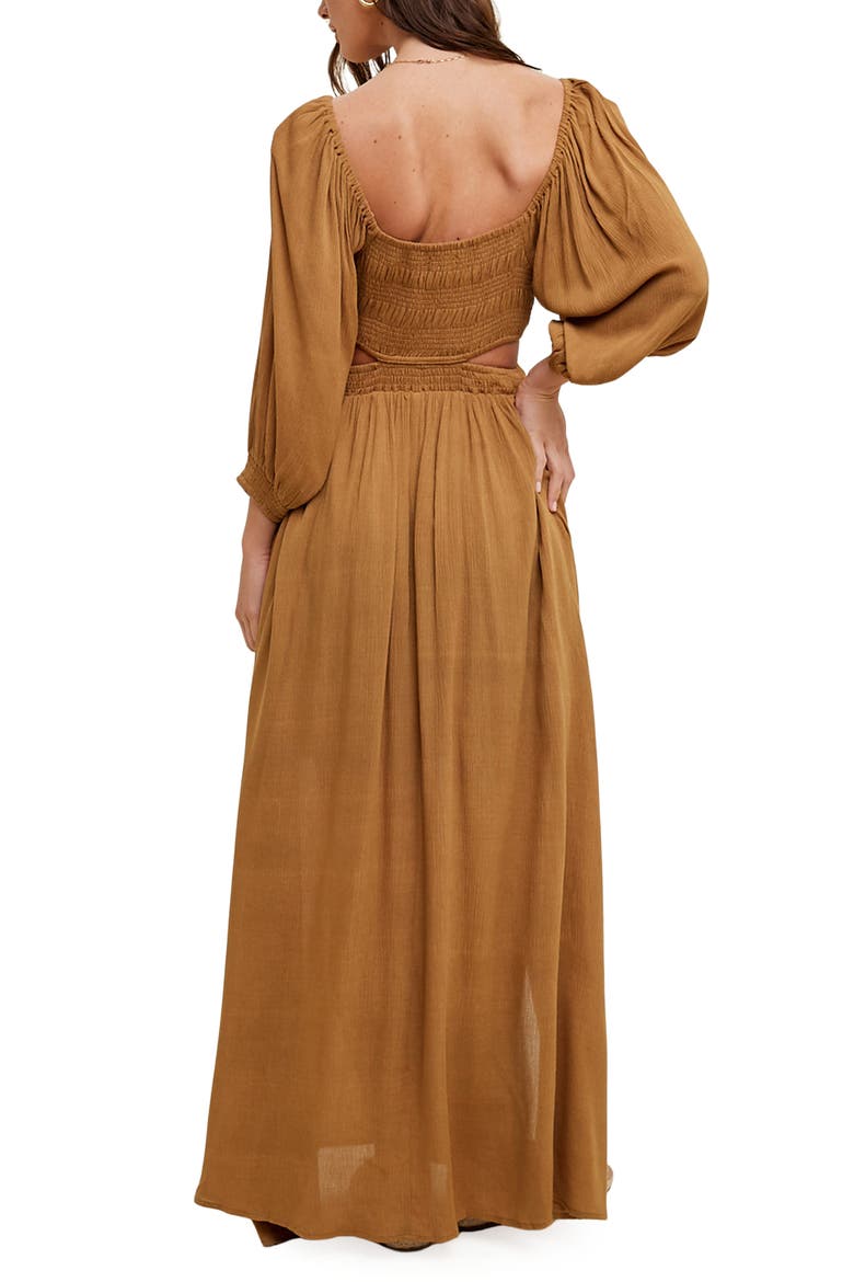 Balloon Sleeve Cutout Maxi Dress, Alternate, color, BISCOTTI