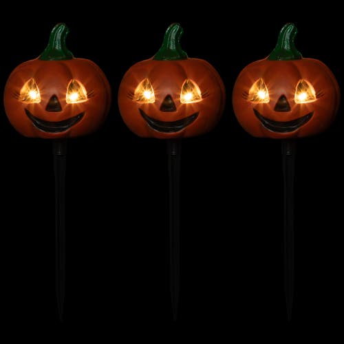 Northlight Lighted Jack-o-lantern 3 Piece Halloween Pathway Markers Set In Orange