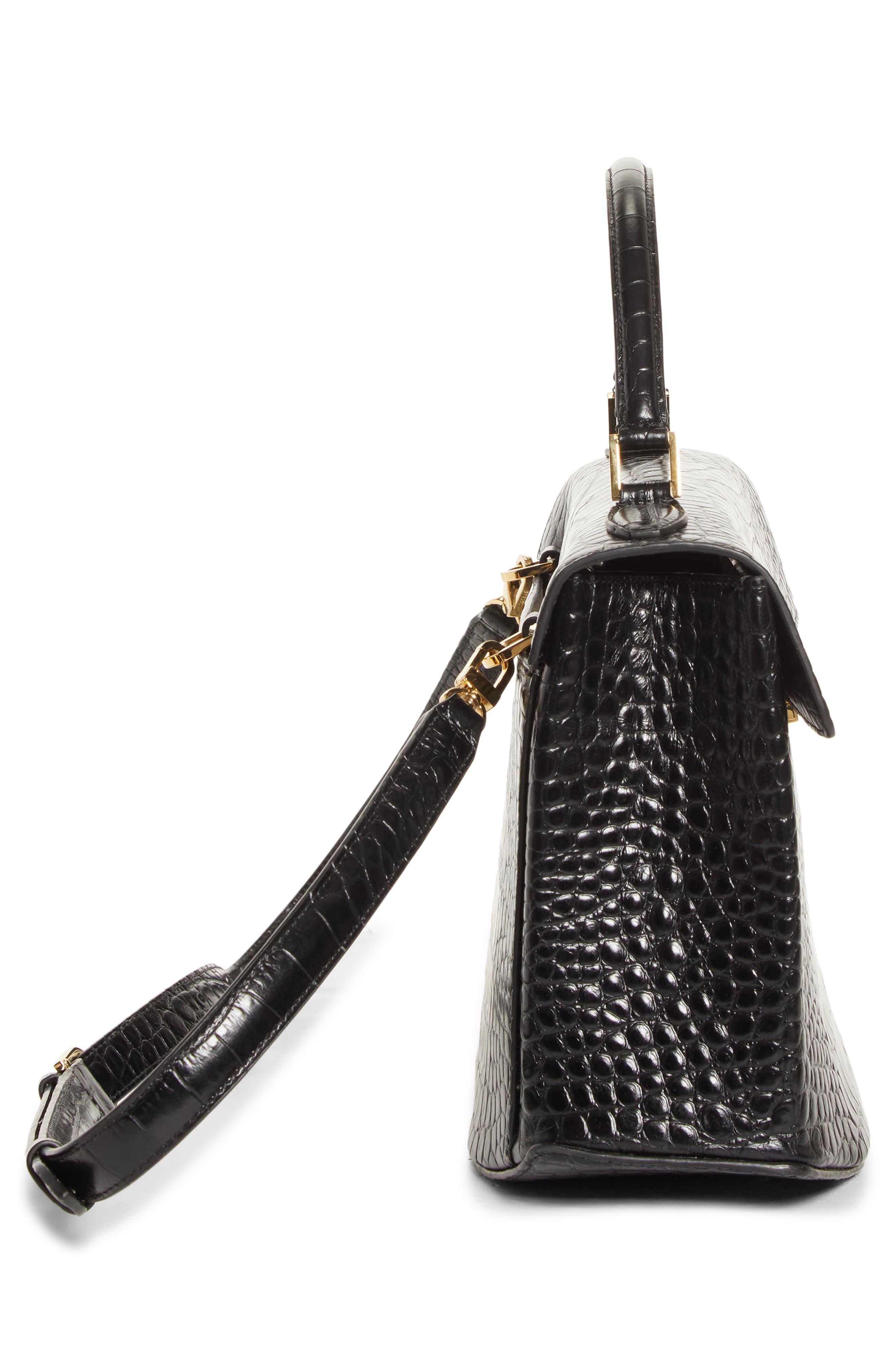 TOTEME Clip Croc-Embossed Leather Top Handle Bag, Alternate, color, Black