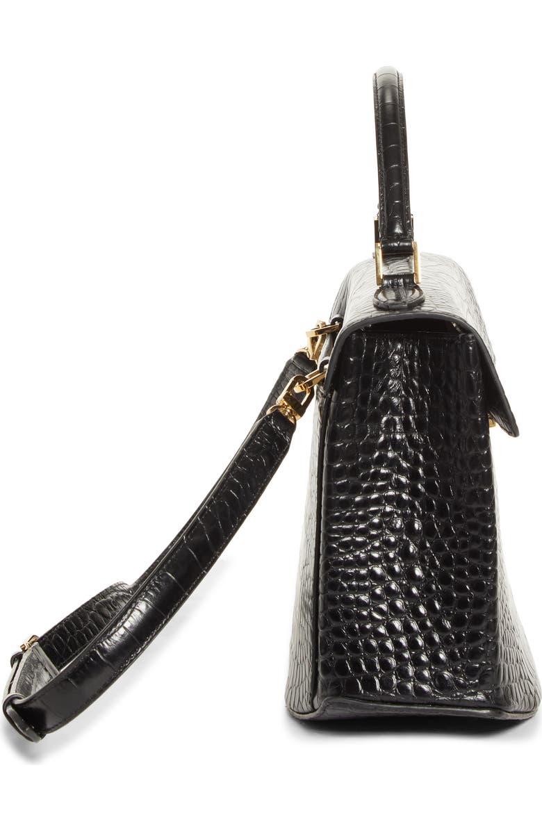 TOTEME Clip Croc-Embossed Leather Top Handle Bag, Alternate, color, Black