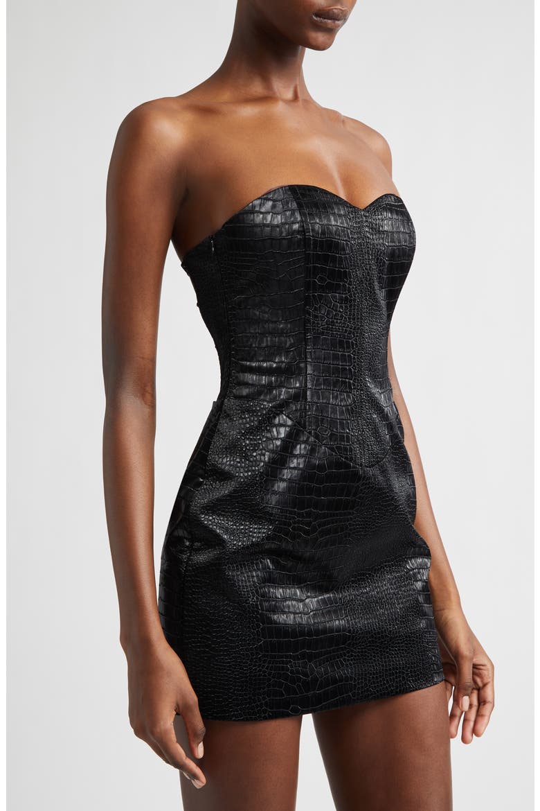 Croc Embossed Faux Leather Minidress, Alternate, color, BLACK