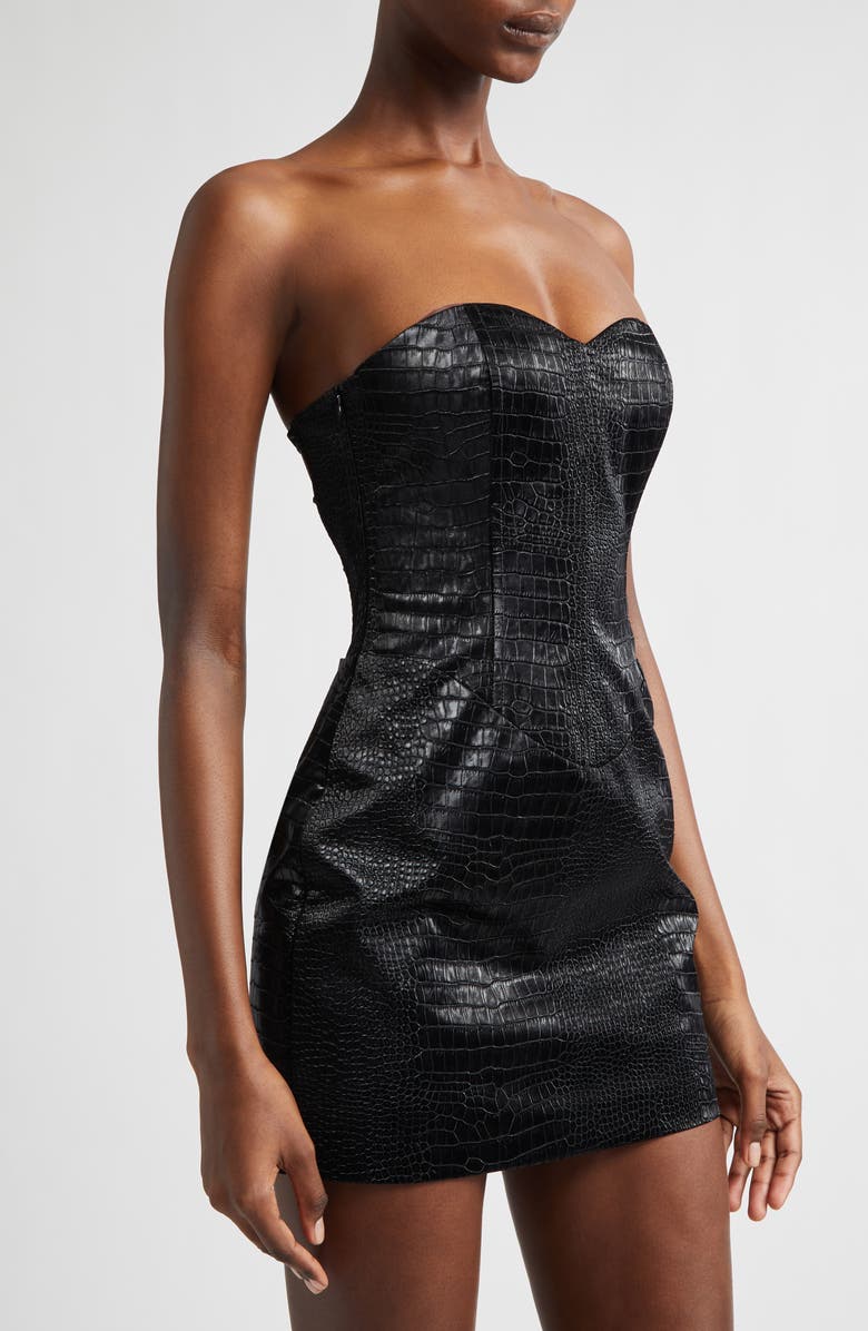 KIM SHUI Croc Embossed Faux Leather Minidress, Alternate, color, Black