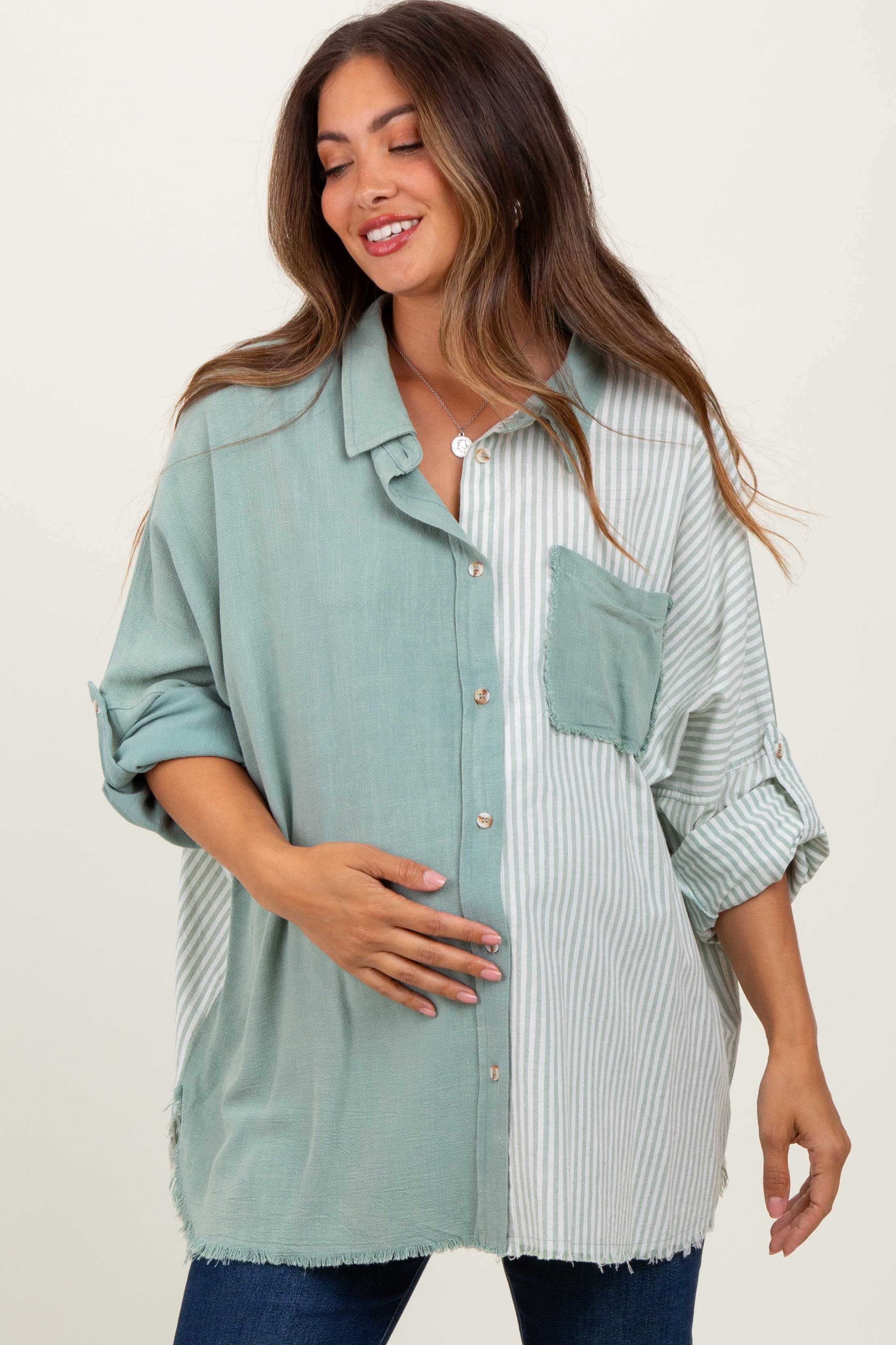 Colorblock Stripe Oversized Button Down - image 2