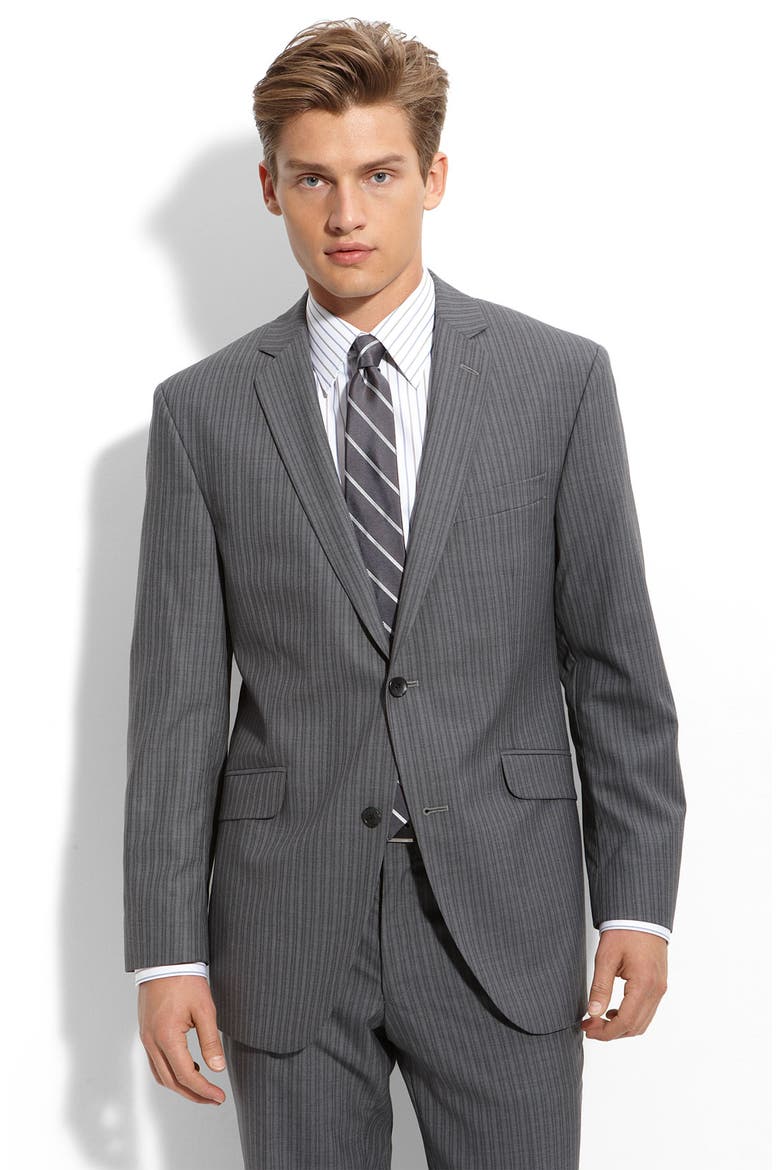 Charcoal Pinstripe Wool Suit, Main, color, GREY PINSTRIPE