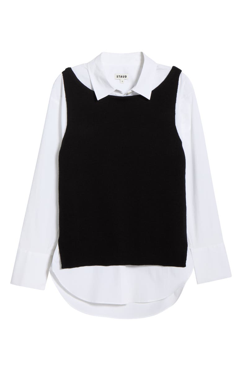 STAUD Damian Layered Shirt, Alternate, color, Black/ White