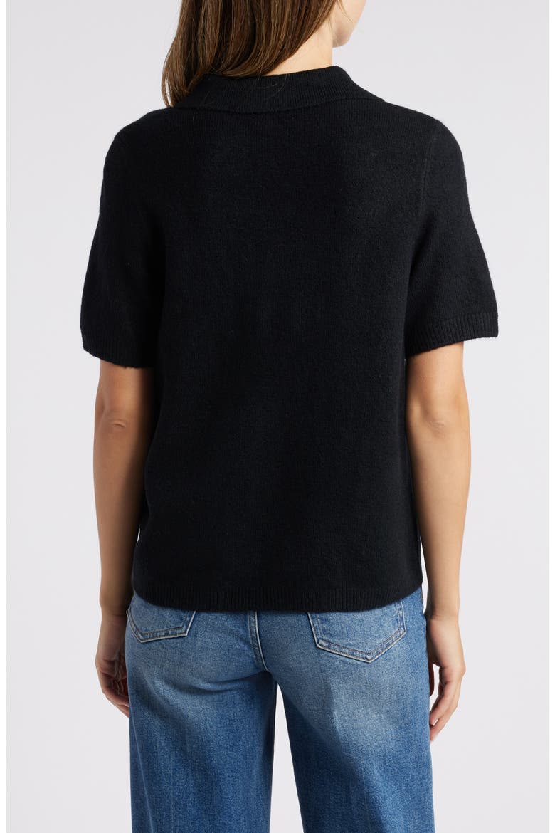 Imitation Pearl Button Polo Sweater, Alternate, color, RICH BLACK