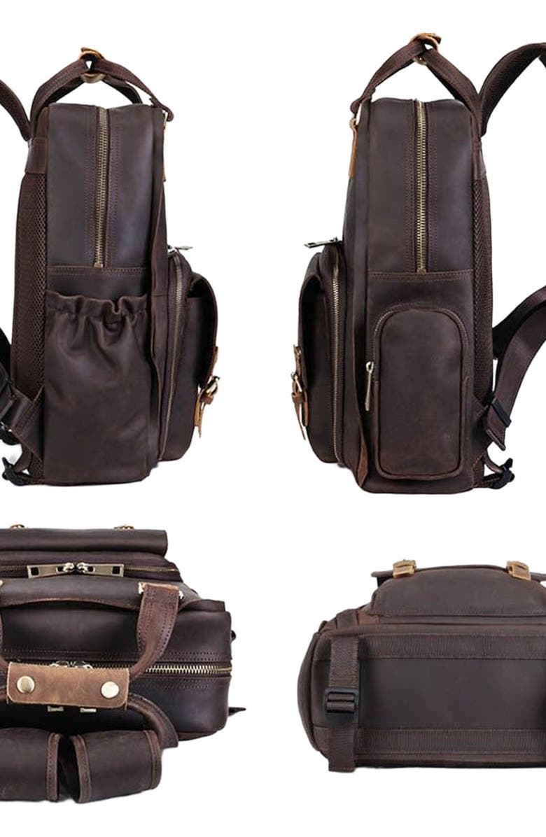 STEEL HORSE LEATHER The Gaetano | Large Leather Backpack Camera Bag with Tripod Holder, Alternate, color, Dark Brown