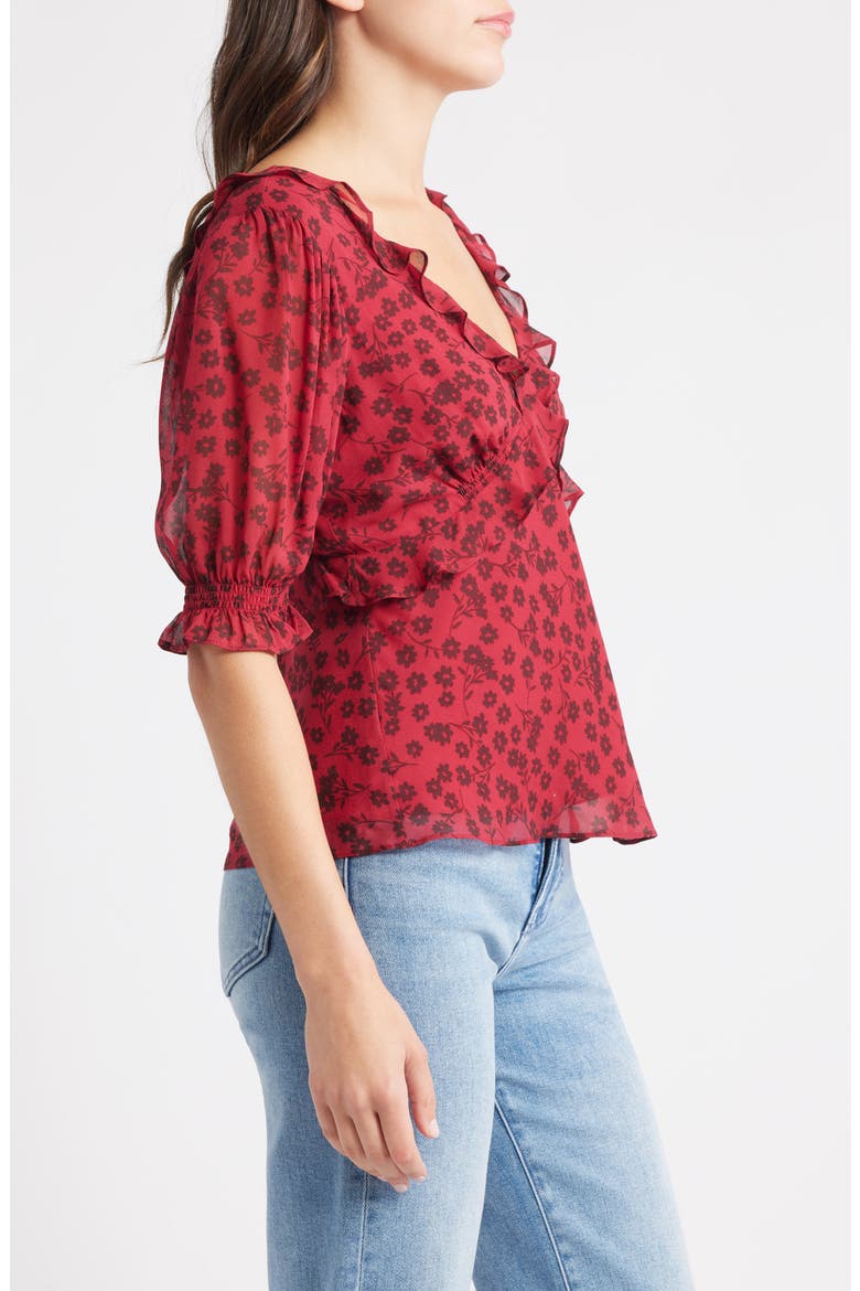Miramar Floral Ruffle V-Neck Top, Alternate, color, CARMINE DAISIES