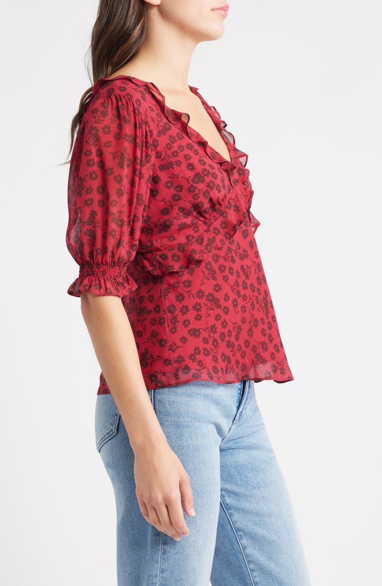 Rails Miramar Floral Ruffle V-Neck Top, Alternate, color, Carmine Daisies
