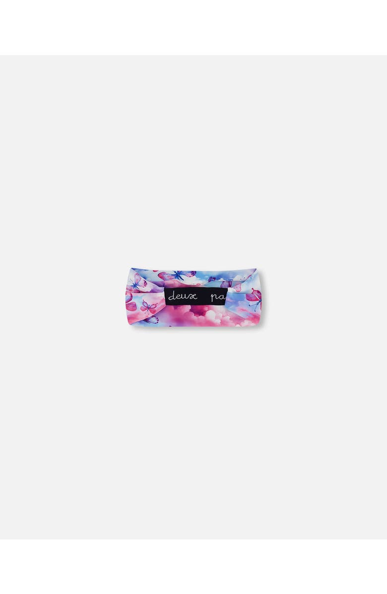 Deux par Deux Girl's Printed Athletic Headband Pink, Blue And Butterflies, Alternate, color, 