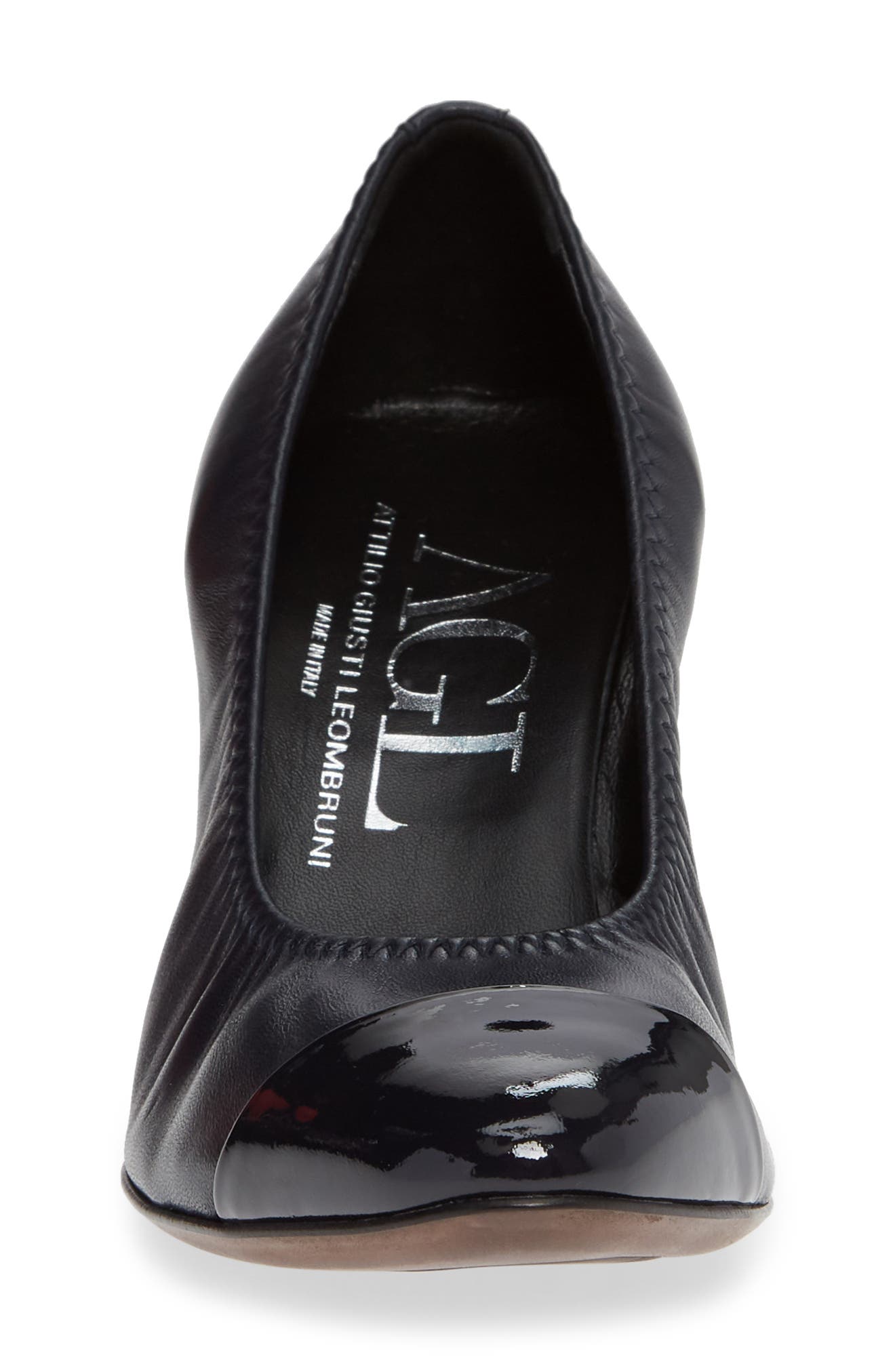 Cap Toe Pump, Alternate, color, NAVY LEATHER/ NAVY PATENT CAP