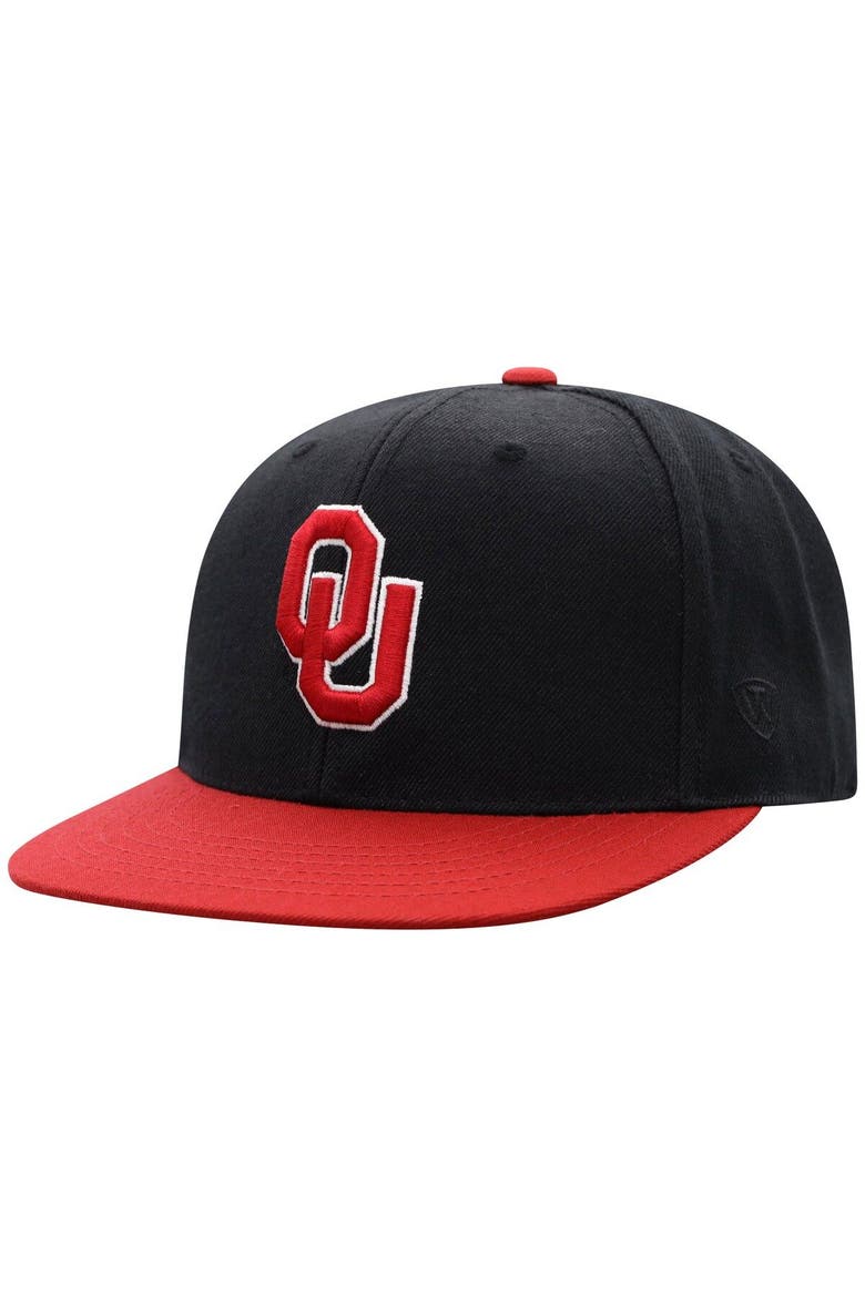 Men's Top of the World Black/Crimson Oklahoma Sooners Team Color Two-Tone Fitted Hat, Main, color, Black