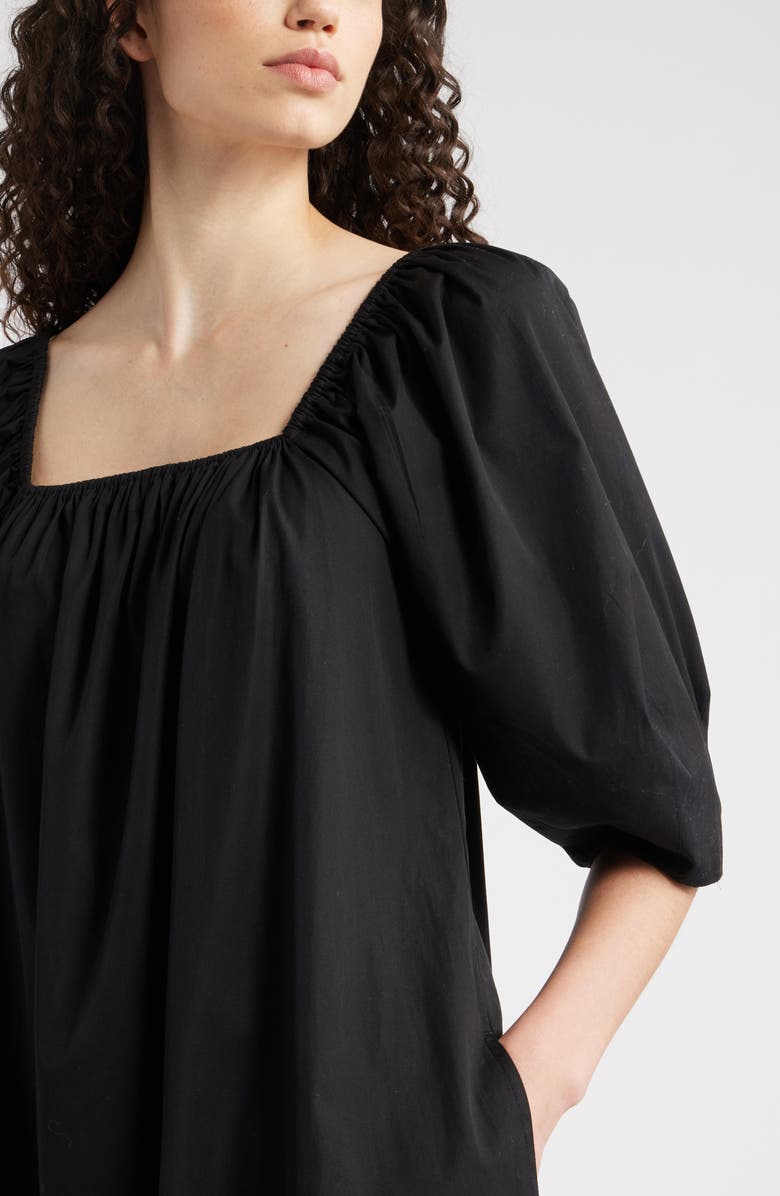 Nordstrom Square Neck Puff Sleeve Cotton Midi Dress, Alternate, color, Black