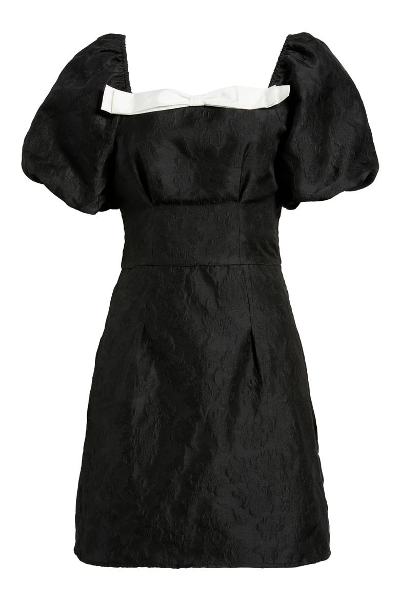Puff Sleeve Jacquard Cocktail Minidress, Alternate, color, BLACK