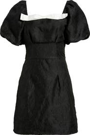 Sister Jane Puff Sleeve Jacquard Cocktail Minidress