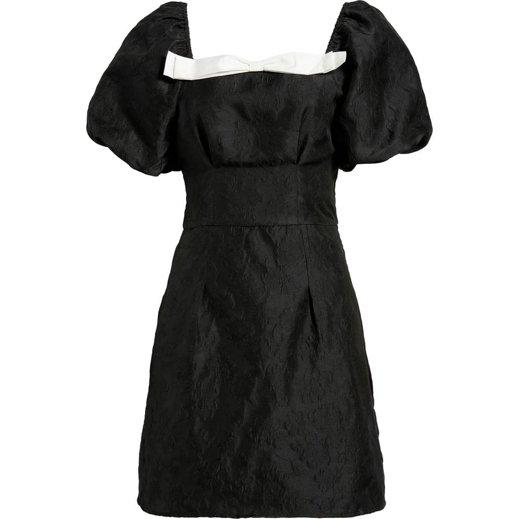 Sister Jane Puff Sleeve Jacquard Cocktail Minidress In Black