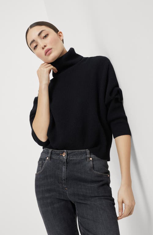 Brunello Cucinelli Black Virgin Wool, Cashmere And Silk Turtleneck Sweater In Black