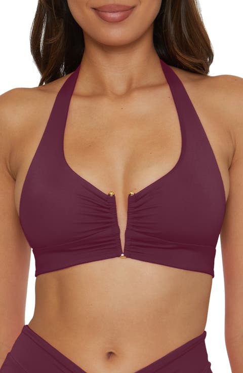Shirred V-Wire Halter Bikini Top